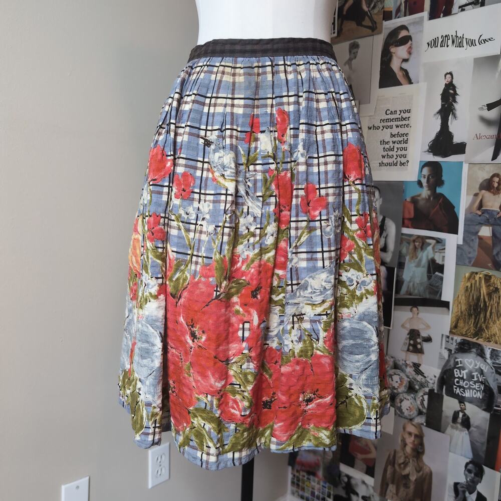 Plaid Floral Print Pleated A Line Skirt Anthropologie